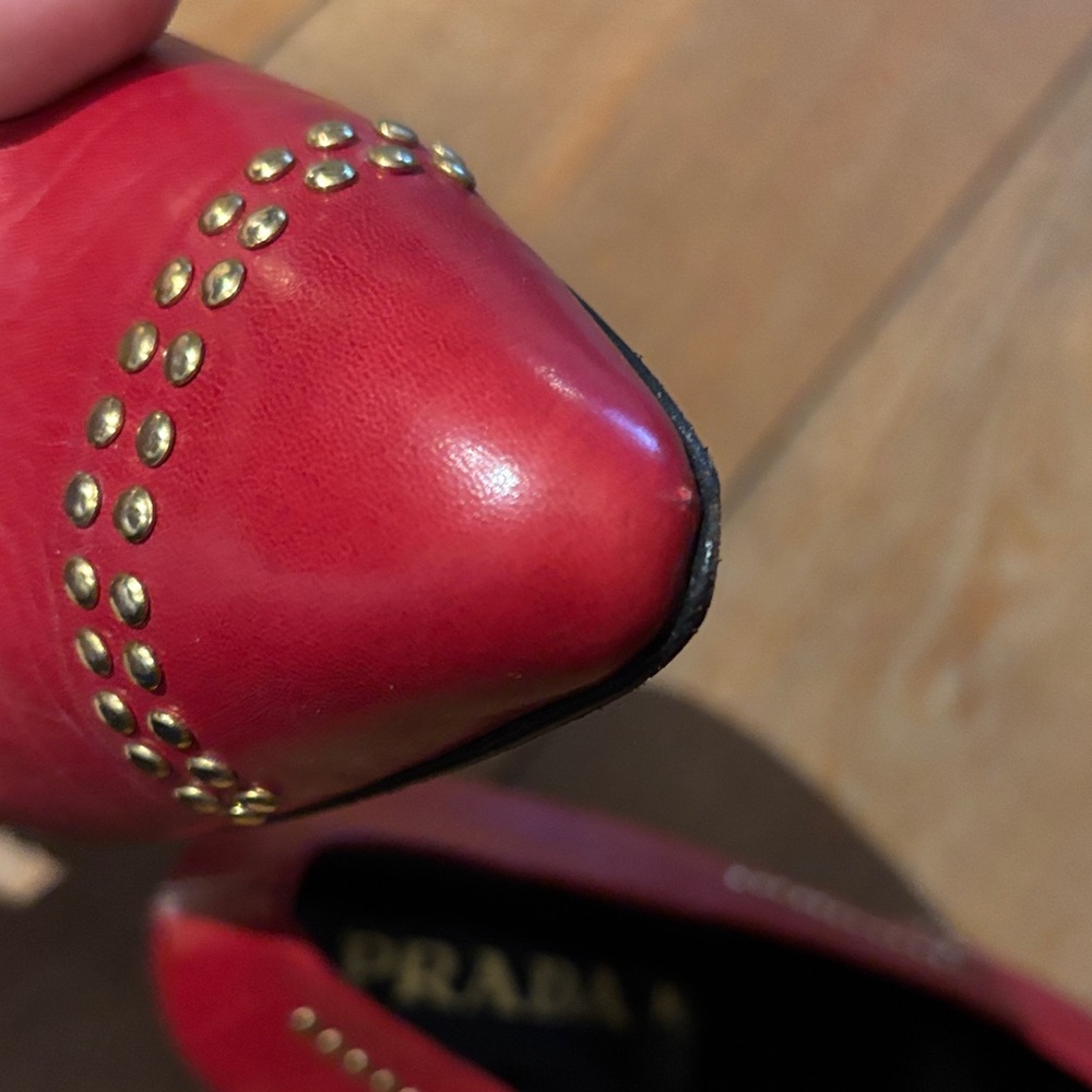 Prada Red Studded Heels 41/10 vintage 80s - Picture 7 of 7